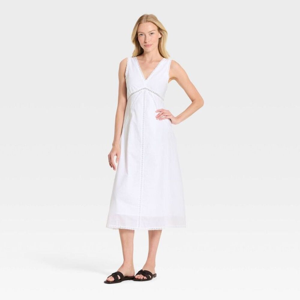 Open Box - Universal Thread - Women's Lace Trim Midi Slip Dress - Uni White